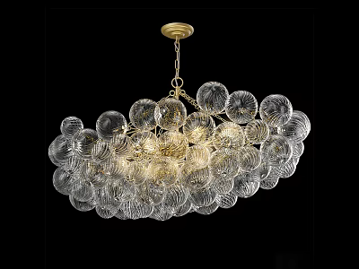 Elegant Modern Chandelier With Clear Glass Spheres Cluster Design And Golden Metal Chain 3d model
