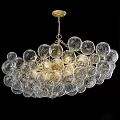 Elegant Modern Chandelier With Clear Glass Spheres Cluster Design And Golden Metal Chain