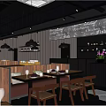 Modern Restaurant Interior With Wooden Walls Large Windows Sunset View Tables Chairs And Pendant Lights