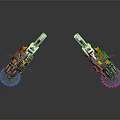 Chainsaw Weapon with Yellow Silver Parts and Serrated Blades on Gray Reflective Background