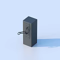 Black Cube Shaped Object With Ring Handle And Surface Holes On Light Blue Background