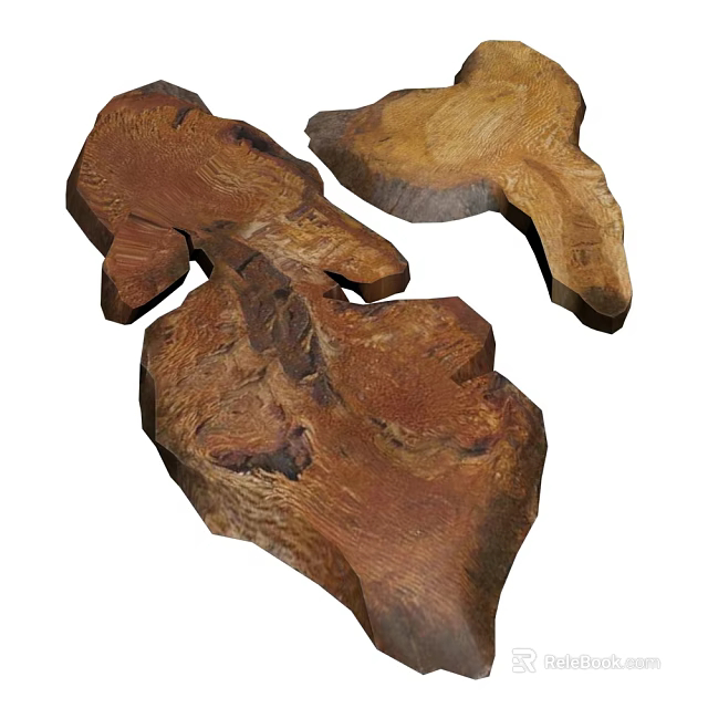 Natural Plant Wood Pieces With Rustic Brown Texture And Organic Shape 3d model 