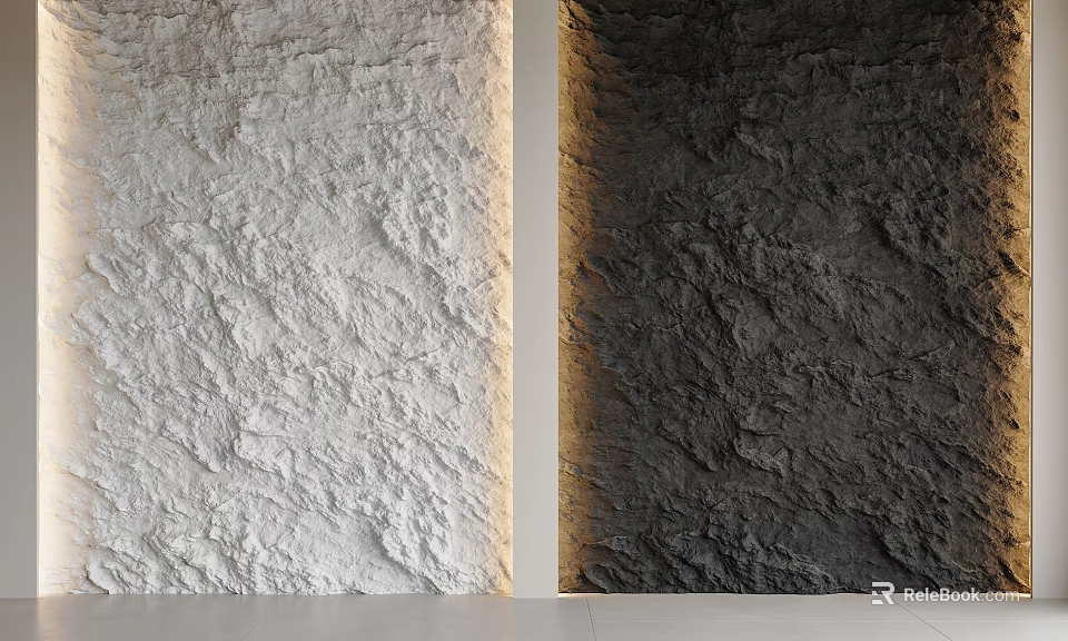 Textured White and Dark Gray Background Wall with Split Interior Design 3d model