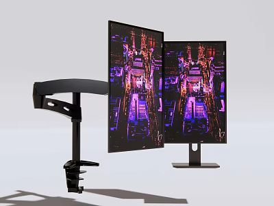 Dual Monitor Setup With Adjustable Stand And High Resolution Computer Displays 3d model