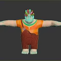 Cartoon Man With Outstretched Arms Wearing Orange Shirt Red Pants Standing Barefoot