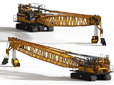 Heavy Duty Yellow Industrial Crawler Cranes With Extended Booms And Tracks 3d model
