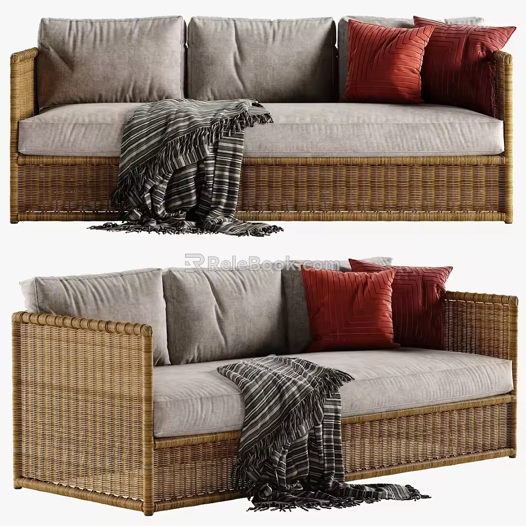 Rattan fabric double sofa 3d model