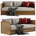 Rattan fabric double sofa 3d model