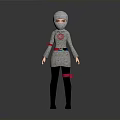 Humanoid Character Model In Silver Costume With Red Gray Decorations And Helmet