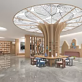 Modern Library Children's Activity Center Book Reading Room Tree Model Tree Library Reading Corner Gradient Glass Interior Model Wall 3d model
