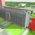 Modern Multi Story Office Building With Glass Curtain Wall And Green Lawn Exterior