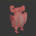 Sculpture Carving Of Ancient Bronze Mythical Bird With Curled Horns And Intricate Patterns