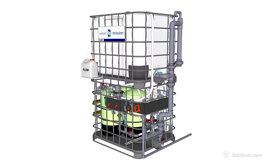 Industrial Equipment With Metal Frame Storage Tank Pump And Piping System 3d model 