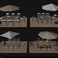 Outdoor Dining Table Set With Umbrella And Wooden Chairs For Patio Use