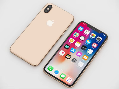 Apple Gold iPhone Smartphones With Front Screen Displaying Apps On White Background 3d model