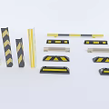 Public Traffic Safety Facilities With Yellow Black Striped Barriers And Speed Bumps