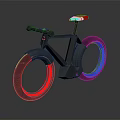 Modern Futuristic Bicycle Design With Illuminated Red Blue Wheels And Reflective Surface