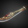 Ornate Long Sword Featuring Gold Red Decorations Brown Handle And Blade Patterns 3d model