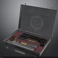Open Tactical Case With Firearm Bullets Red Padding And Lid Text Symbol
