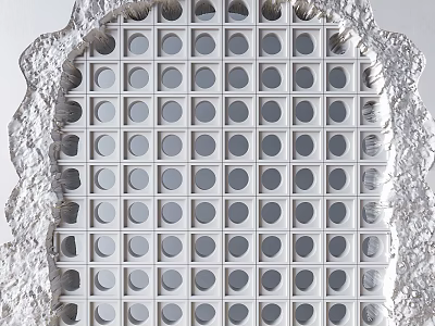 Silver Decorative Wall Decor With Grid Design Circular Patterns And Scalloped Edges 3d model