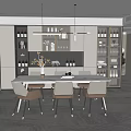 Modern Restaurant Interior Design Featuring Dining Table Chairs Wine Cabinets And Pendant Lights