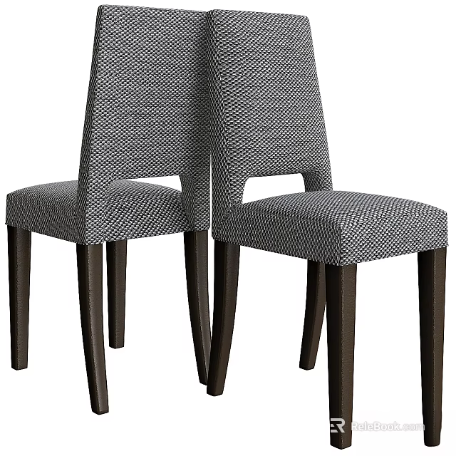 Two Modern Patterned Fabric Stools with Dark Wooden Legs and Comfortable Seats 3d model 