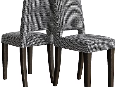 Two Modern Patterned Fabric Stools with Dark Wooden Legs and Comfortable Seats 3d model