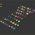 Colorful Small Plant Ornaments Arranged In Flowing Pattern On Black Background