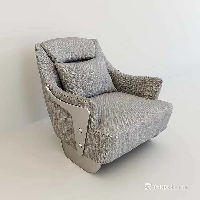 Modern Gray Fabric Single Sofa with Metal Armrests and Comfortable Cushion 3d model