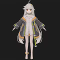 Anime Style Woman With Long Silver Hair Wearing Coat And Shorts On Simple Black Background