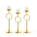 Ornamental Decorative Set With Gold Candle Holders White Candles And Crystal Pendants
