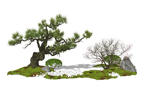 New Chinese style landscape sketch courtyard landscape sketch landscape tree 3d model