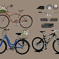 Home Interior With Wall Mounted Bicycles And Decorative Shelves With Flowers