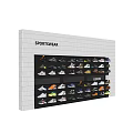 Display Shelves Showcasing Sneakers with Various Brands Styles and Colors in Store