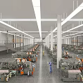 Industrial Factory Workshop Interior View With Multiple Machinery Equipment And Worker