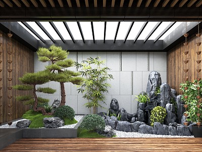 New Chinese Zen Patio Courtyard Landscape Landscaping Landscape Plants Moss Landscape Setches Patio Landscape 3d model