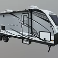 Modern Wildwood Travel Trailer With White Gray Exterior And Black Stripe Accents