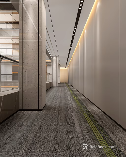 Modern Elevator Corridor Interior Design With Ceiling Lighting And Carpet 3d model