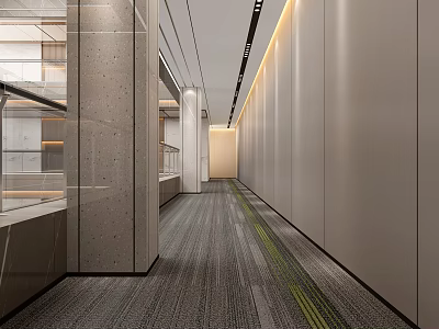 Modern Elevator Corridor Interior Design With Ceiling Lighting And Carpet 3d model