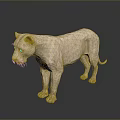 Low Poly White Lion Model Standing On Dark Background With Reflection