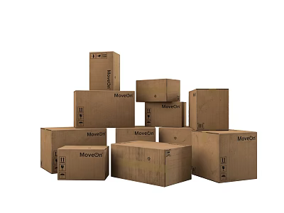 Durable Brown Storage Boxes for Household Items With MoveCh Brand Stacked Neatly 3d model