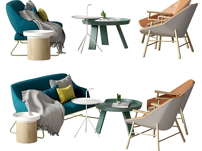 Modern Teal Sofa and Coffee Table Set With Yellow Pillows Gray Throw And Accent Chairs 3d model
