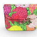 Vibrant Floral Patterned Shoulder Bag With Pink Green Yellow Colors And Metallic Clasp