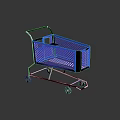 Blue Shopping Cart With White Frame Mesh Design And Wheels On Black Background