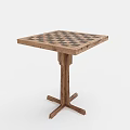 Wooden Desk With Black And White Checkerboard Surface And Cross Shaped Legs