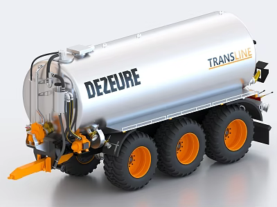 DEZEURE TRANS LINE Industrial Tanker Trailer With Silver Tank And Orange Wheels 3d model