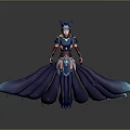 Fantasy Game Movie Character With Blue Red Armor Fox Ears And Flowing Blue Cape