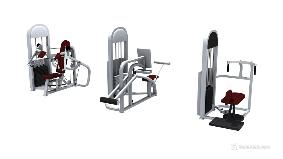 Professional Strength Training Gym Equipment With Silver Frames And Red Seats 3d model 