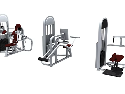 Professional Strength Training Gym Equipment With Silver Frames And Red Seats 3d model