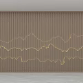 Modern Brown Vertical Striped Background Wall With Golden Wavy Decorative Patterns 3d model